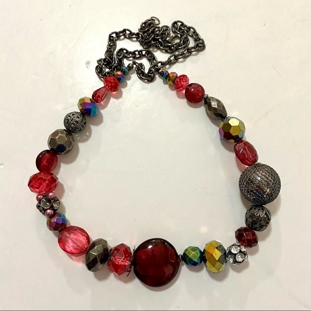 Multi Color Multi Shape Chunky Beaded Necklace Choker 30" Boho